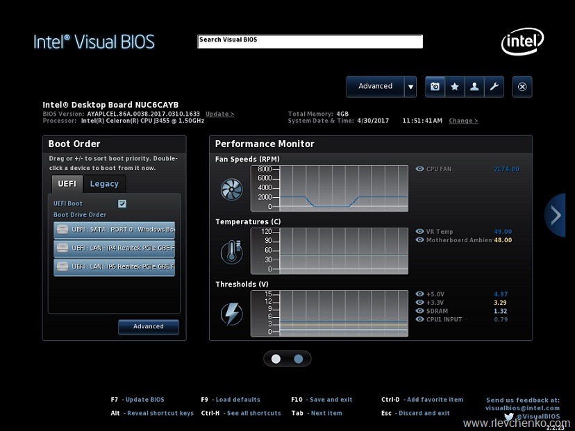 Start page of Intel NUC BIOS