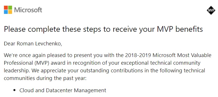 Microsoft MVP 2018-2019 | Roman Levchenko